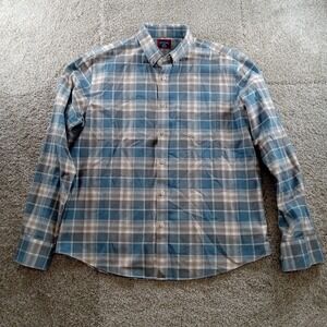 UNTUCKit Shirt Mens Large Blue Beige‎ Flannel Wrinkle Free Button Down